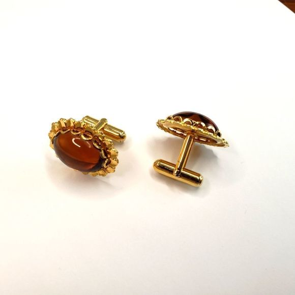 Amber & Golden oval cufflinks - Picture 6 of 6